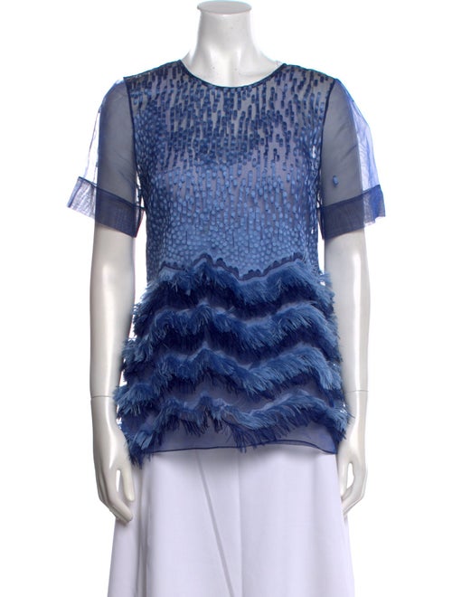 Lela Rose Scoop Neck Short Sleeve Blouse