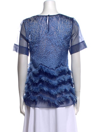 Lela Rose Scoop Neck Short Sleeve Blouse