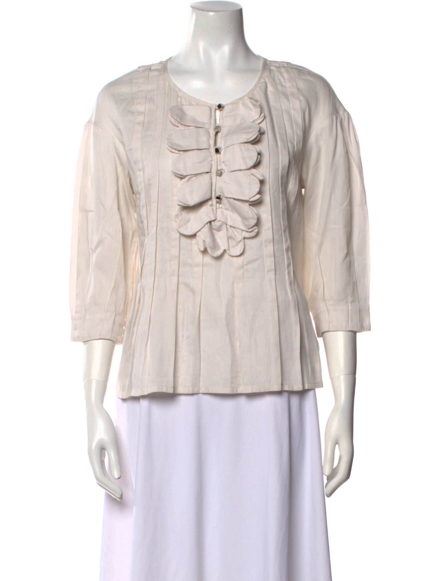 Lela Rose Scoop Neck Three-Quarter Sleeve Blouse