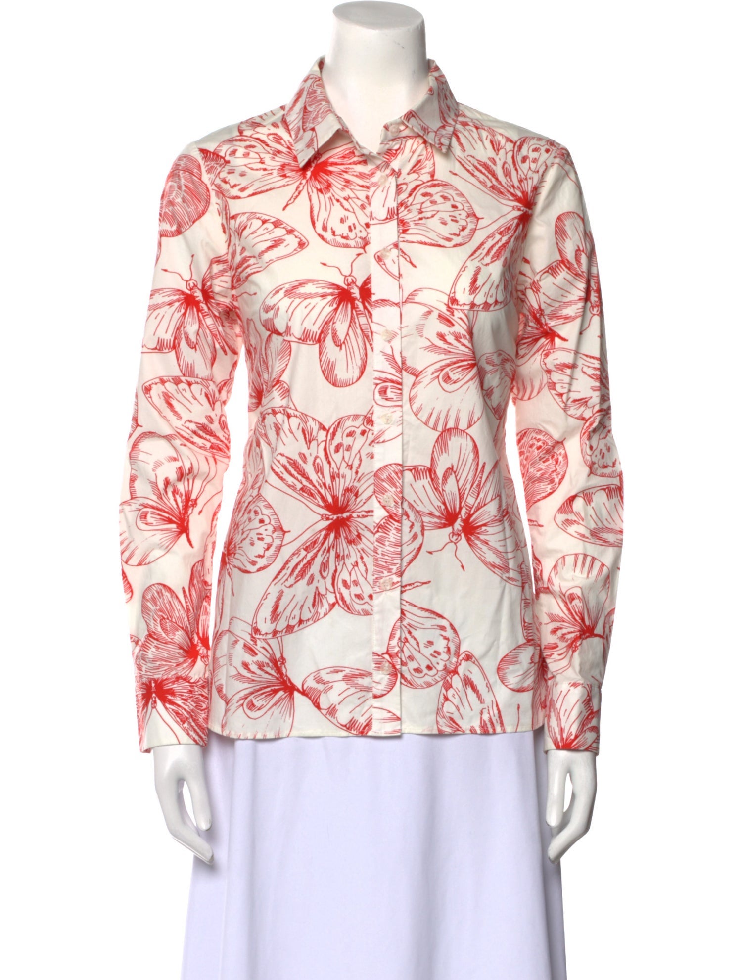 Lela Rose Printed Long Sleeve Button-Up Top