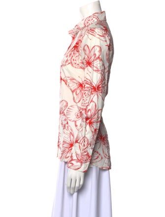 Lela Rose Printed Long Sleeve Button-Up Top