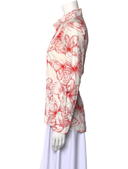 Lela Rose Printed Long Sleeve Button-Up Top