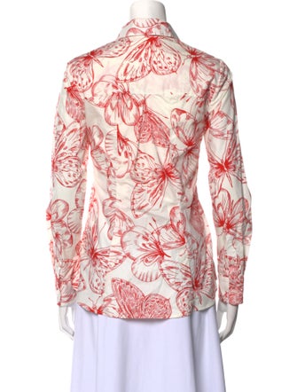 Lela Rose Printed Long Sleeve Button-Up Top