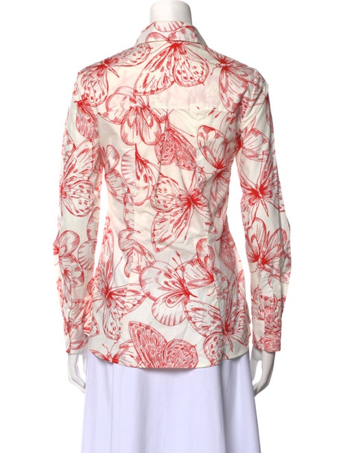 Lela Rose Printed Long Sleeve Button-Up Top
