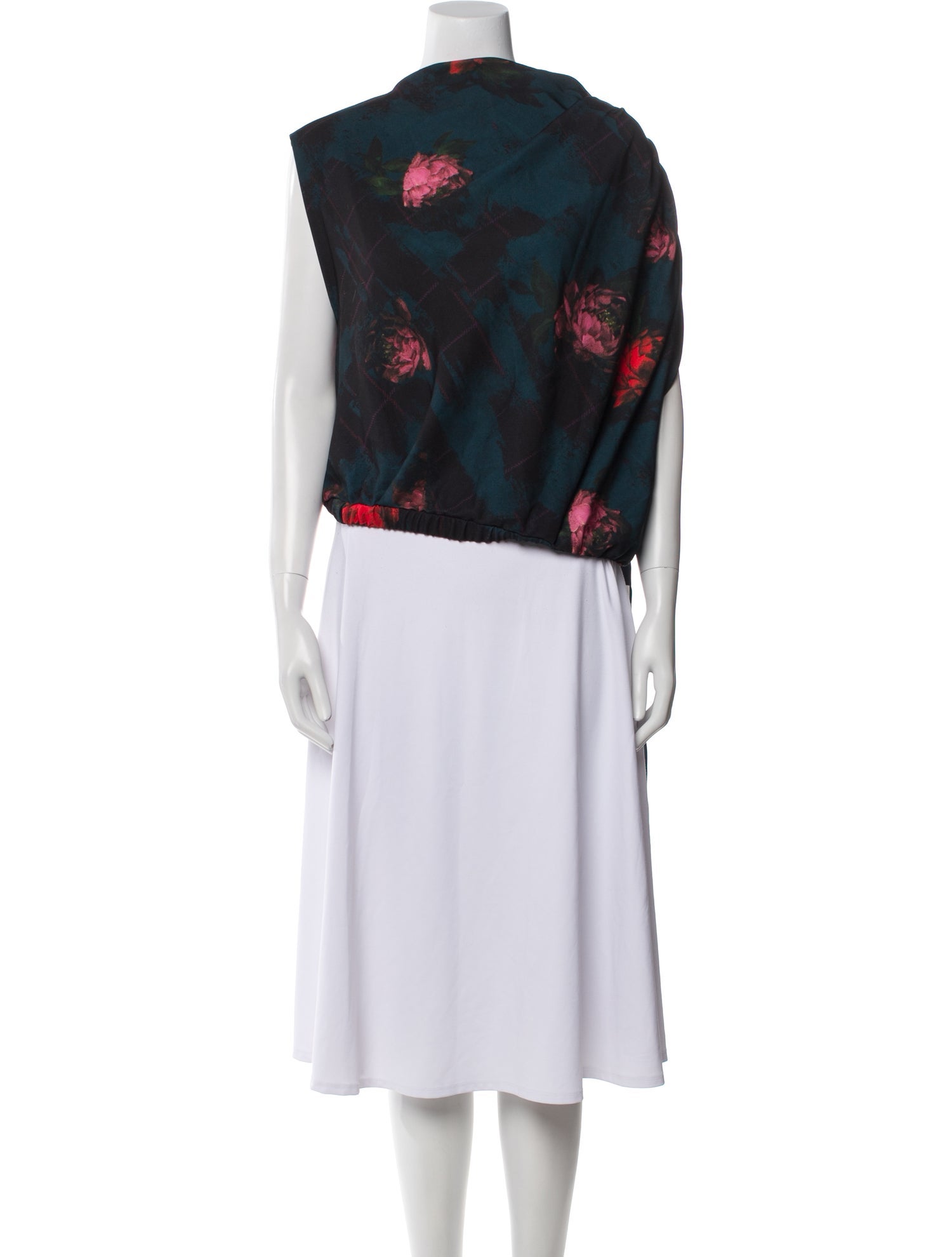 Lela Rose Floral Print Mock Neck Blouse
