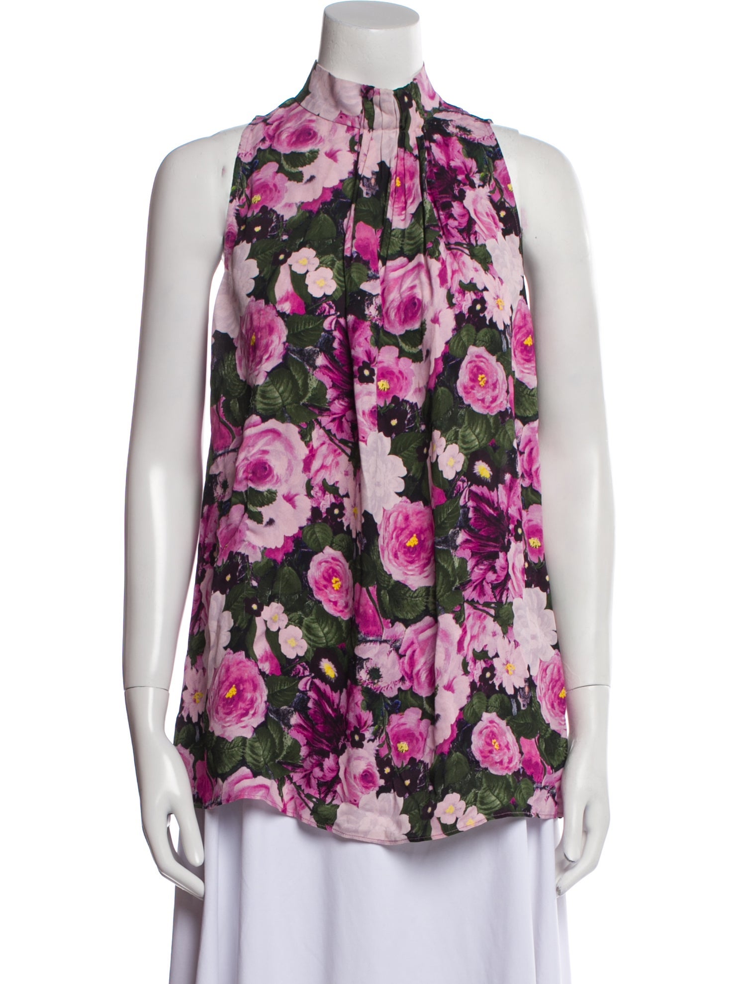 Lela Rose Floral Print Mock Neck Blouse