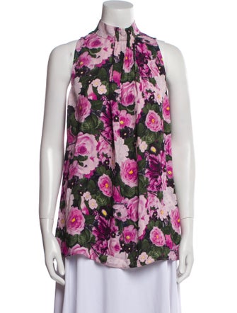 Lela Rose Floral Print Mock Neck Blouse