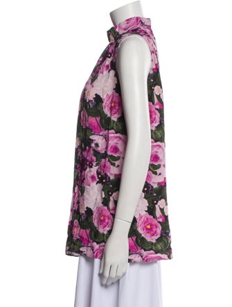 Lela Rose Floral Print Mock Neck Blouse