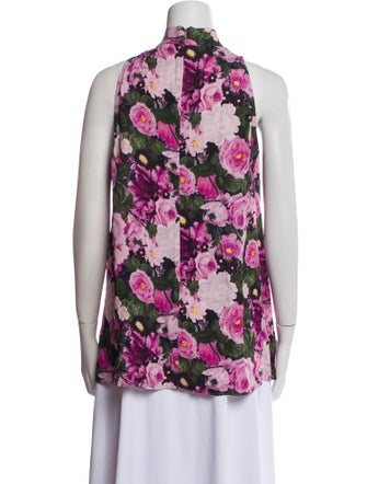 Lela Rose Floral Print Mock Neck Blouse