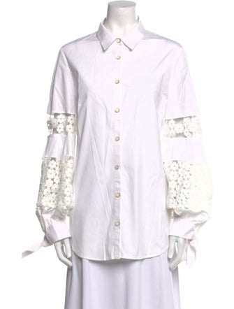 Lela Rose Long Sleeve Button-Up Top