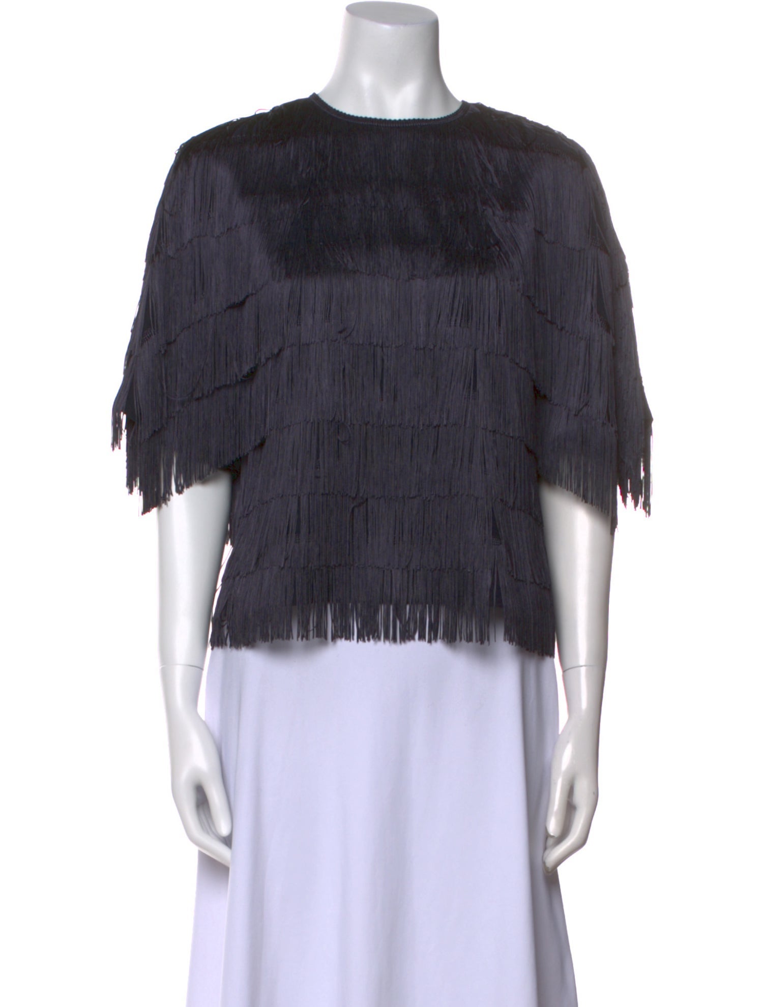 Lela Rose Scoop Neck Three-Quarter Sleeve Crop Top