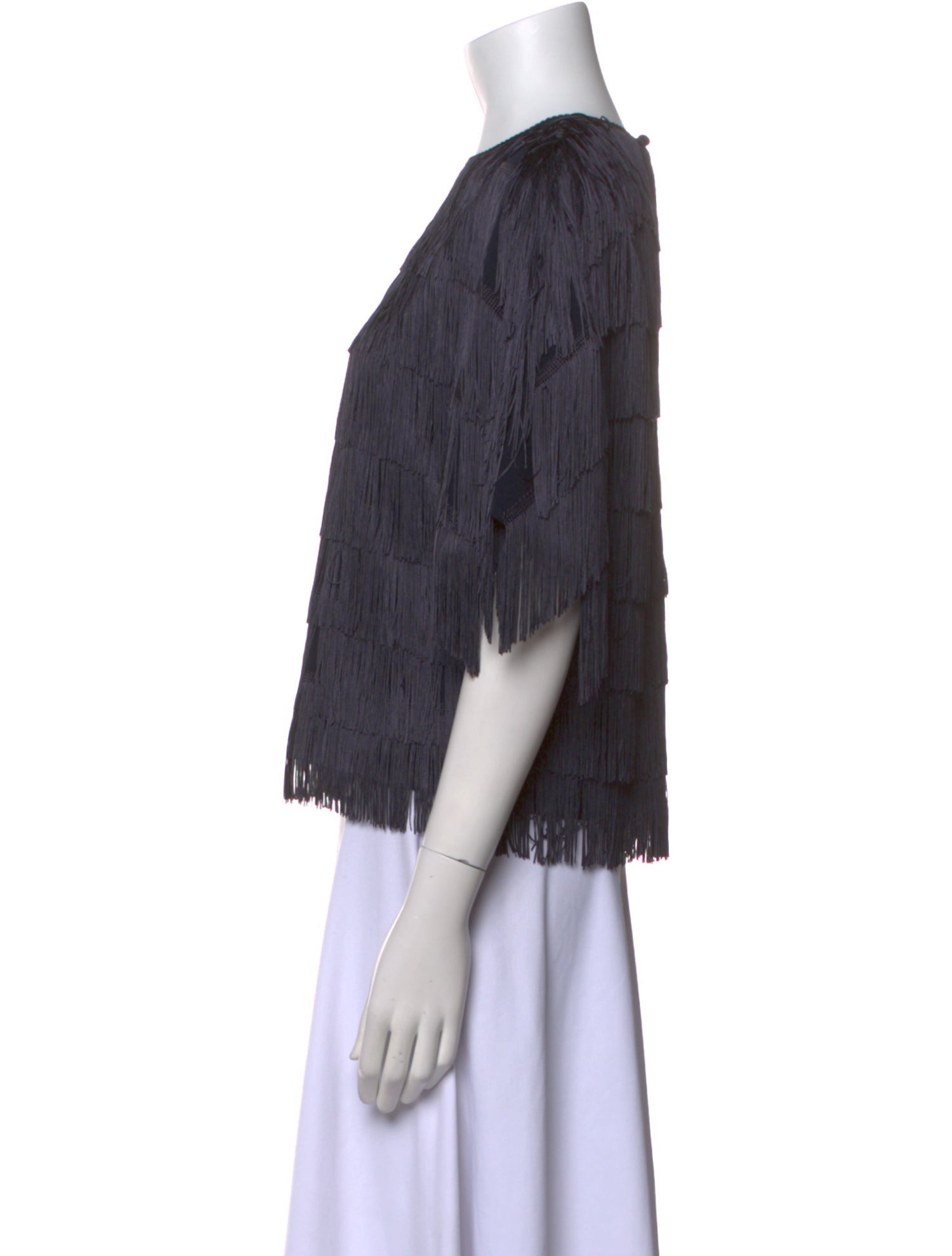 Lela Rose Scoop Neck Three-Quarter Sleeve Crop Top