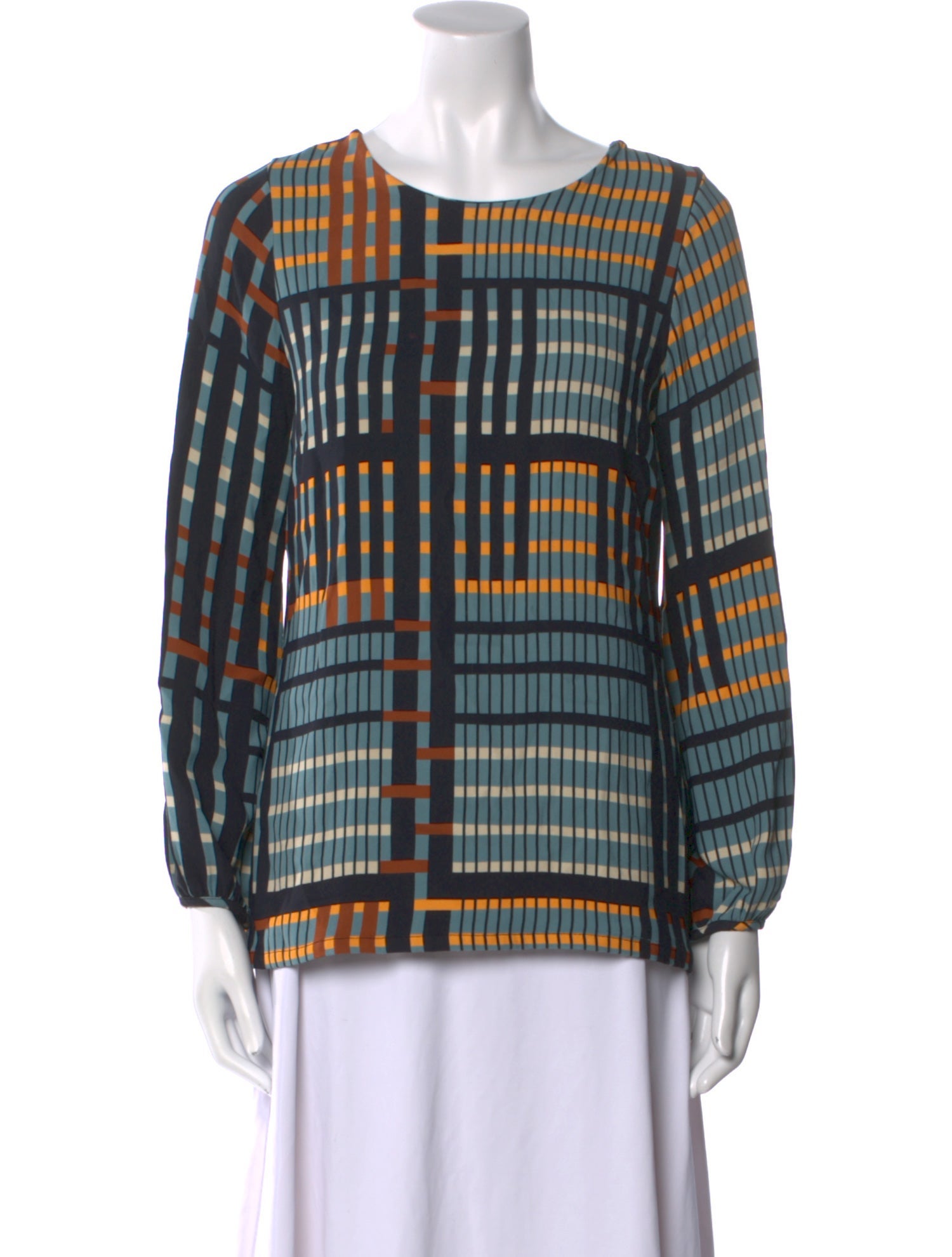 Lela Rose Plaid Print Scoop Neck Blouse