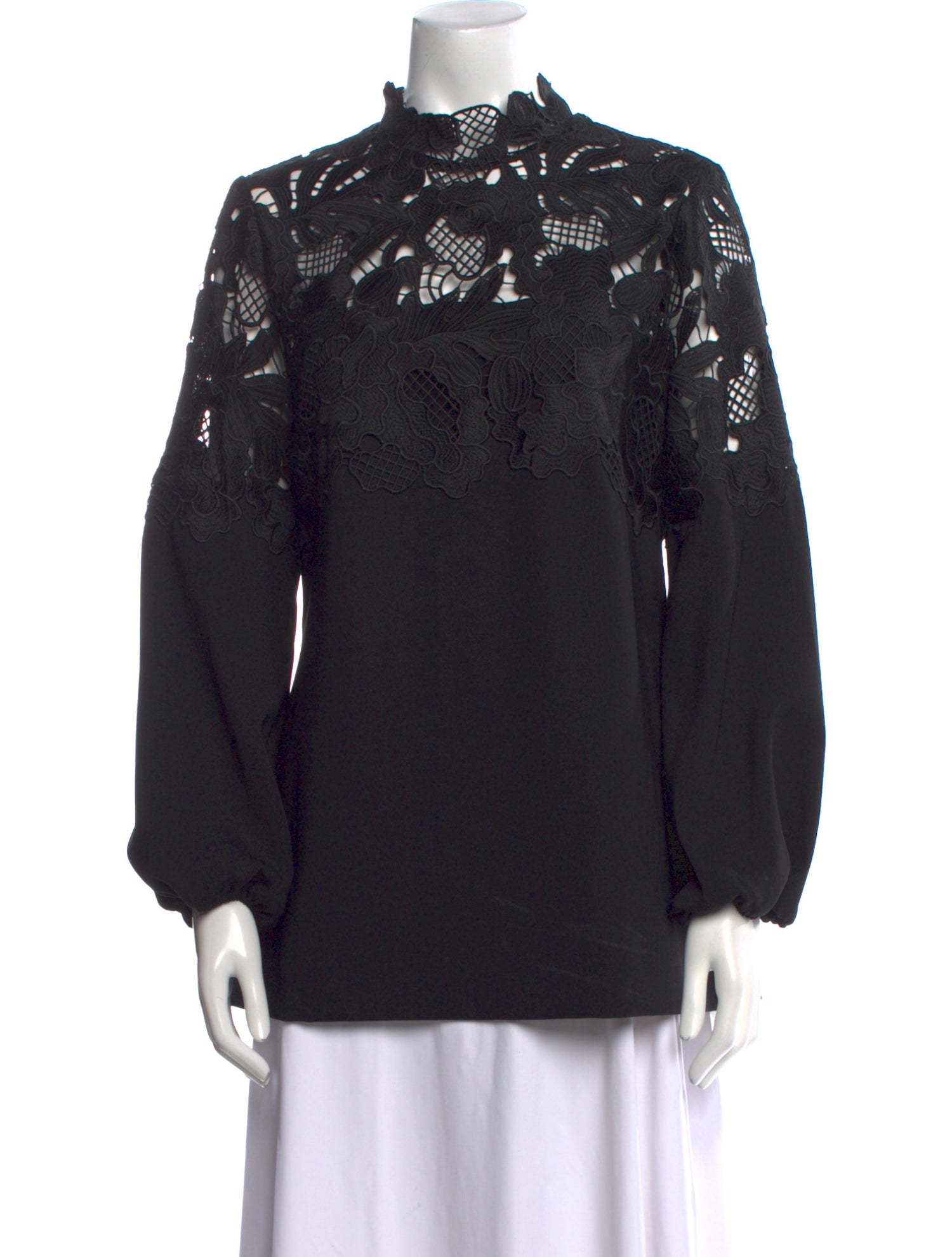 Lela Rose Mock Neck Long Sleeve Blouse