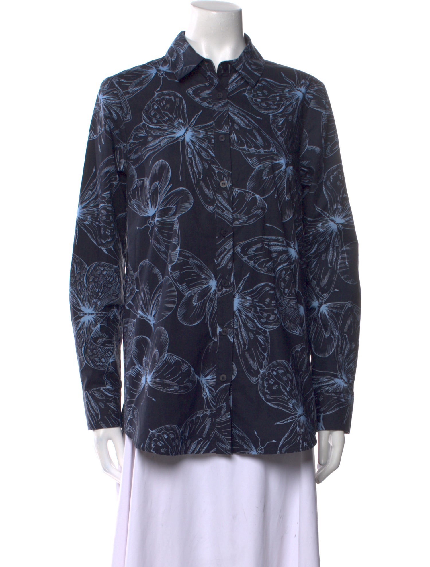 Lela Rose Printed Long Sleeve Button-Up Top