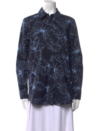 Lela Rose Printed Long Sleeve Button-Up Top