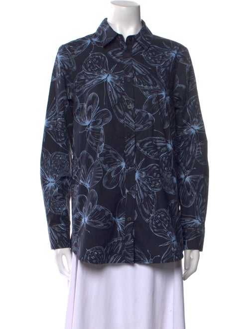 Lela Rose Printed Long Sleeve Button-Up Top