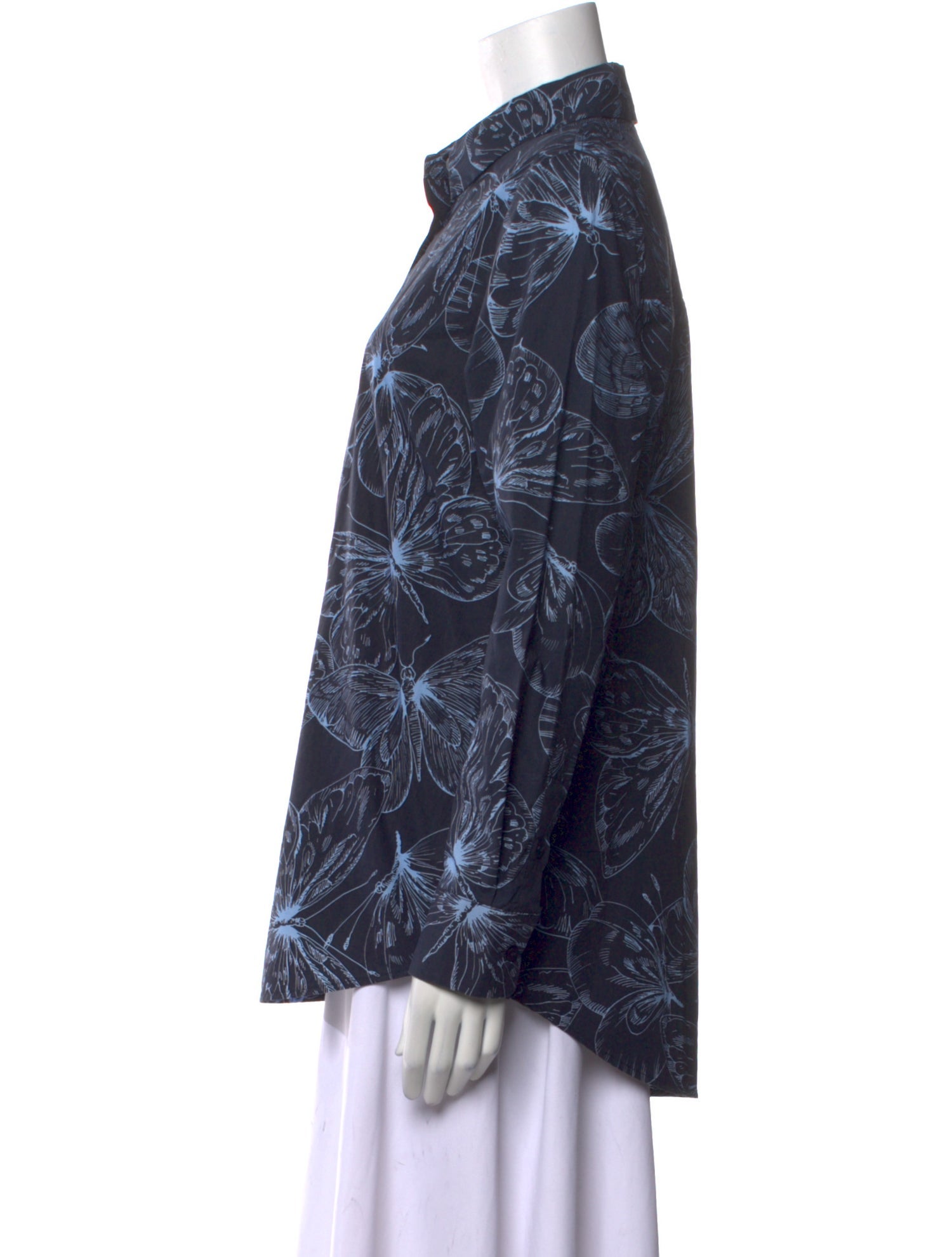 Lela Rose Printed Long Sleeve Button-Up Top