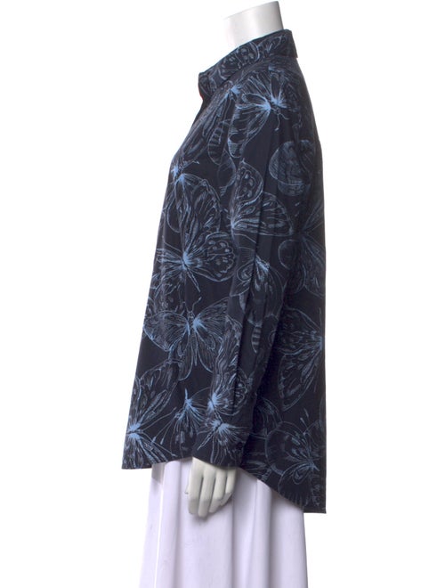 Lela Rose Printed Long Sleeve Button-Up Top