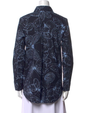 Lela Rose Printed Long Sleeve Button-Up Top