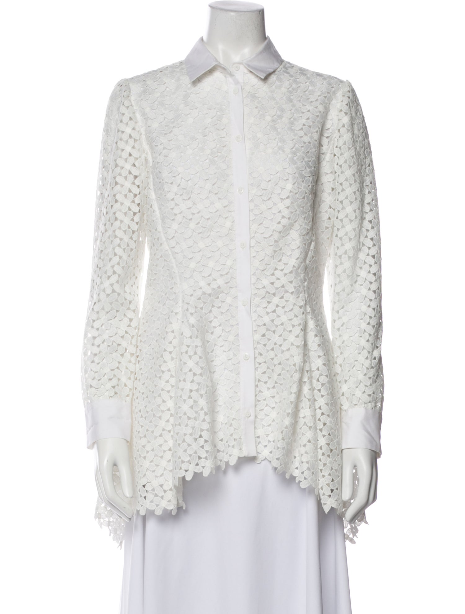 Lela Rose Lace Pattern Long Sleeve Button-Up Top