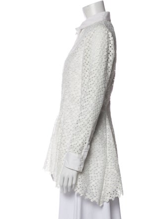 Lela Rose Lace Pattern Long Sleeve Button-Up Top