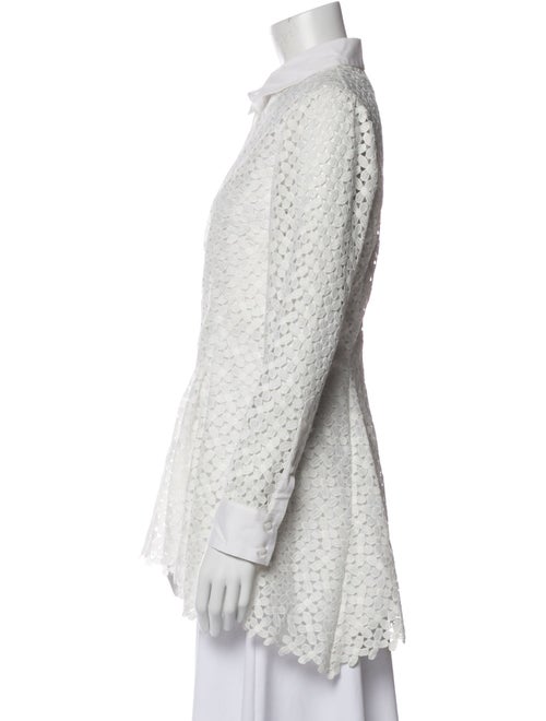 Lela Rose Lace Pattern Long Sleeve Button-Up Top