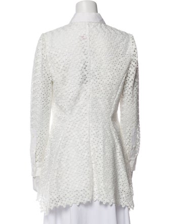 Lela Rose Lace Pattern Long Sleeve Button-Up Top