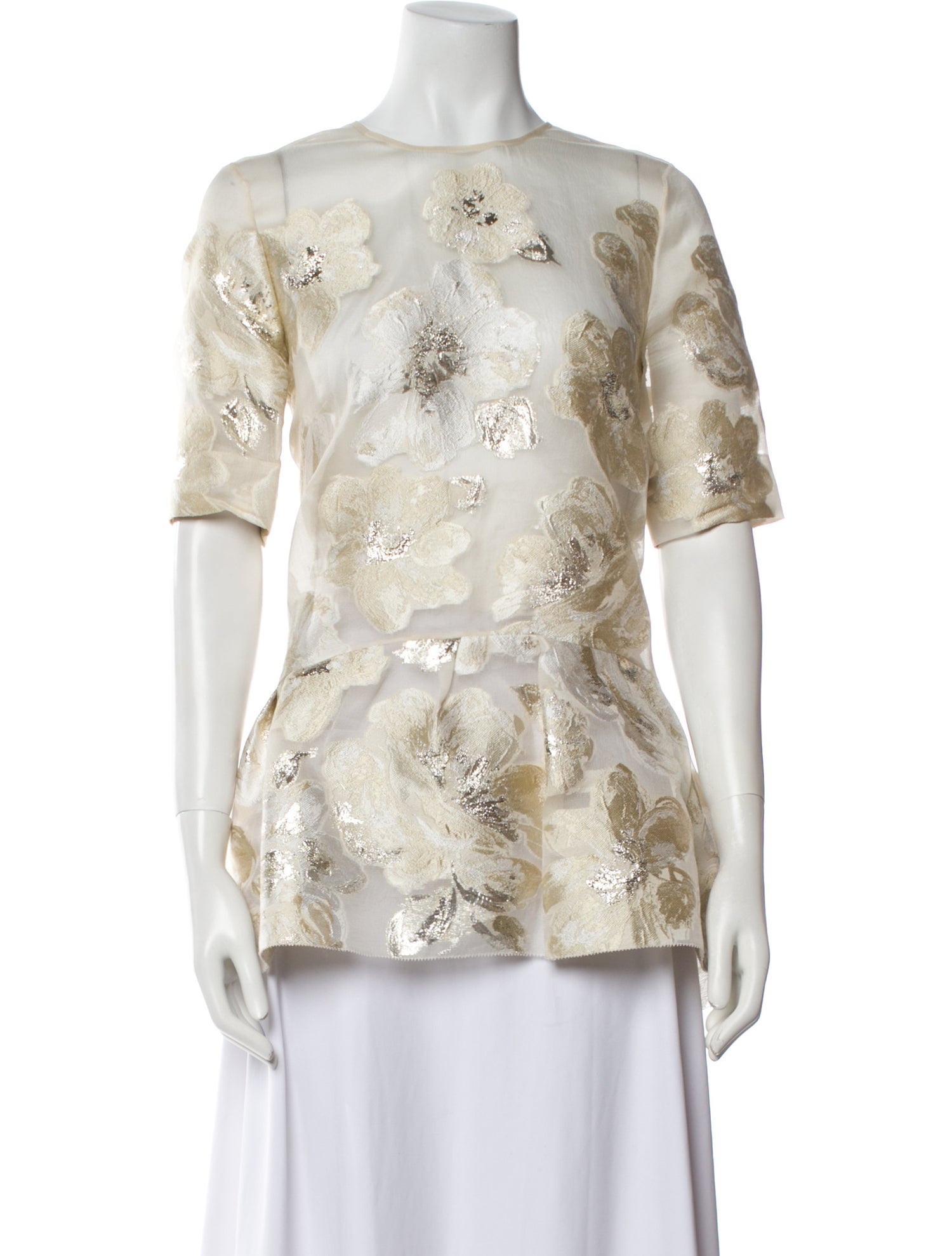 Lela Rose Floral Print Crew Neck Blouse