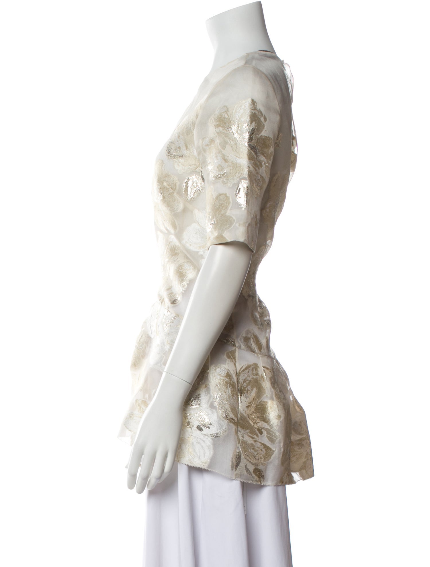 Lela Rose Floral Print Crew Neck Blouse