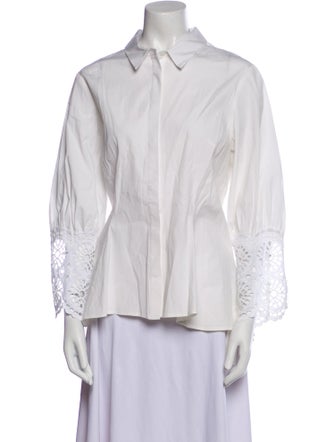 Lela Rose Long Sleeve Button-Up Top