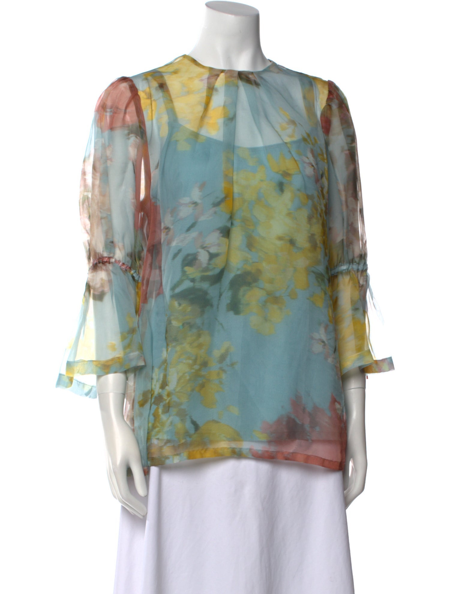 Lela Rose Floral Print Scoop Neck Blouse