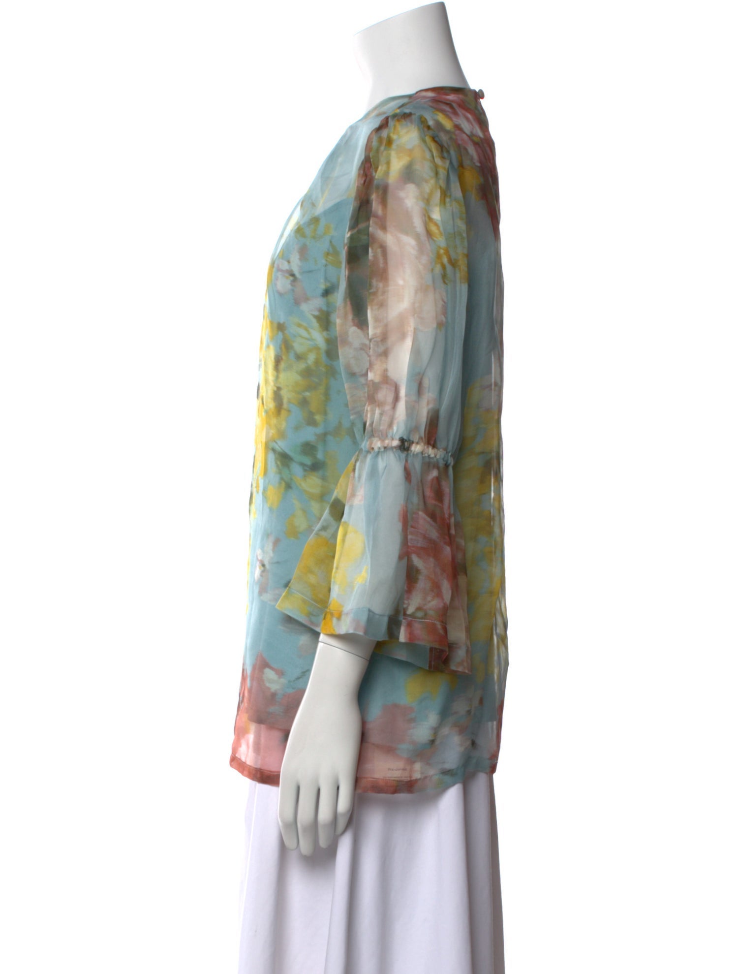 Lela Rose Floral Print Scoop Neck Blouse