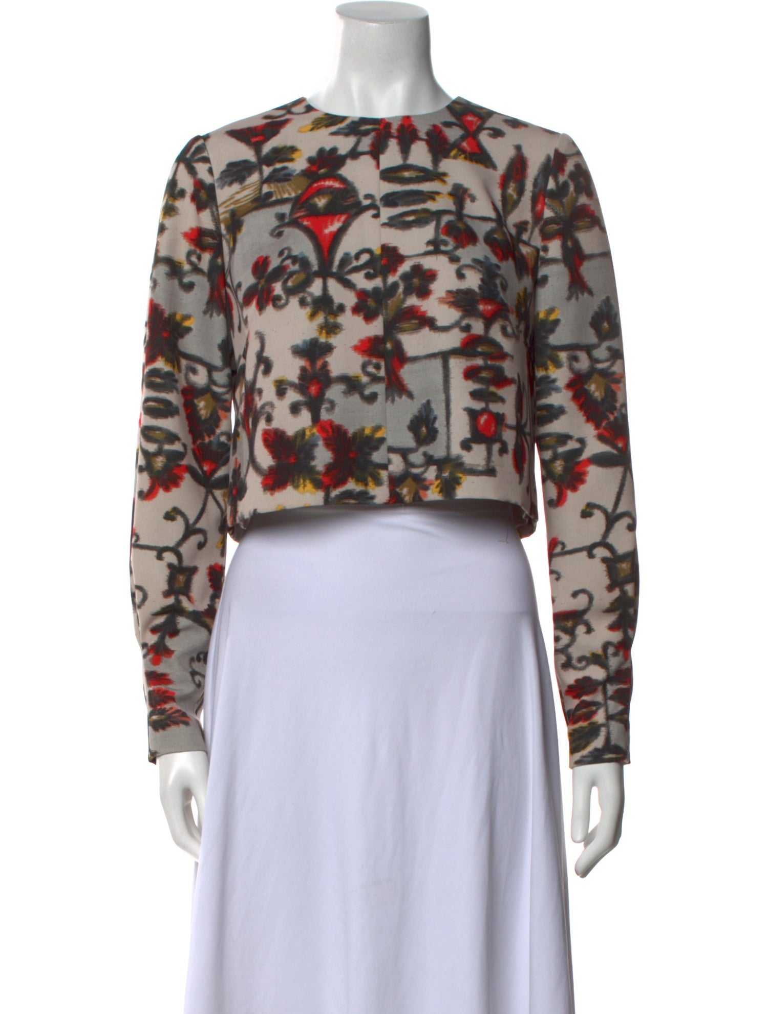 Lela Rose Floral Print Crew Neck Crop Top