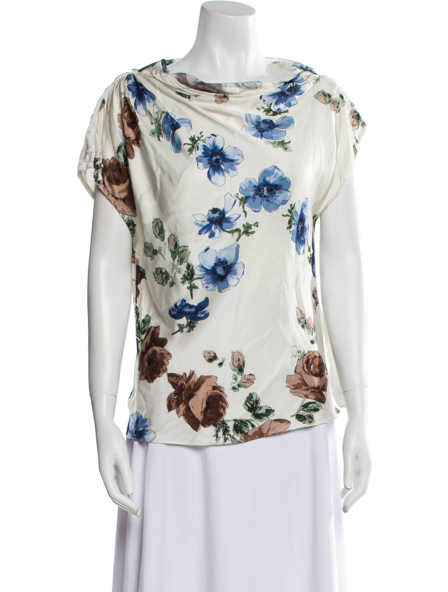 Lela Rose Floral Print Cowl Neck T-Shirt