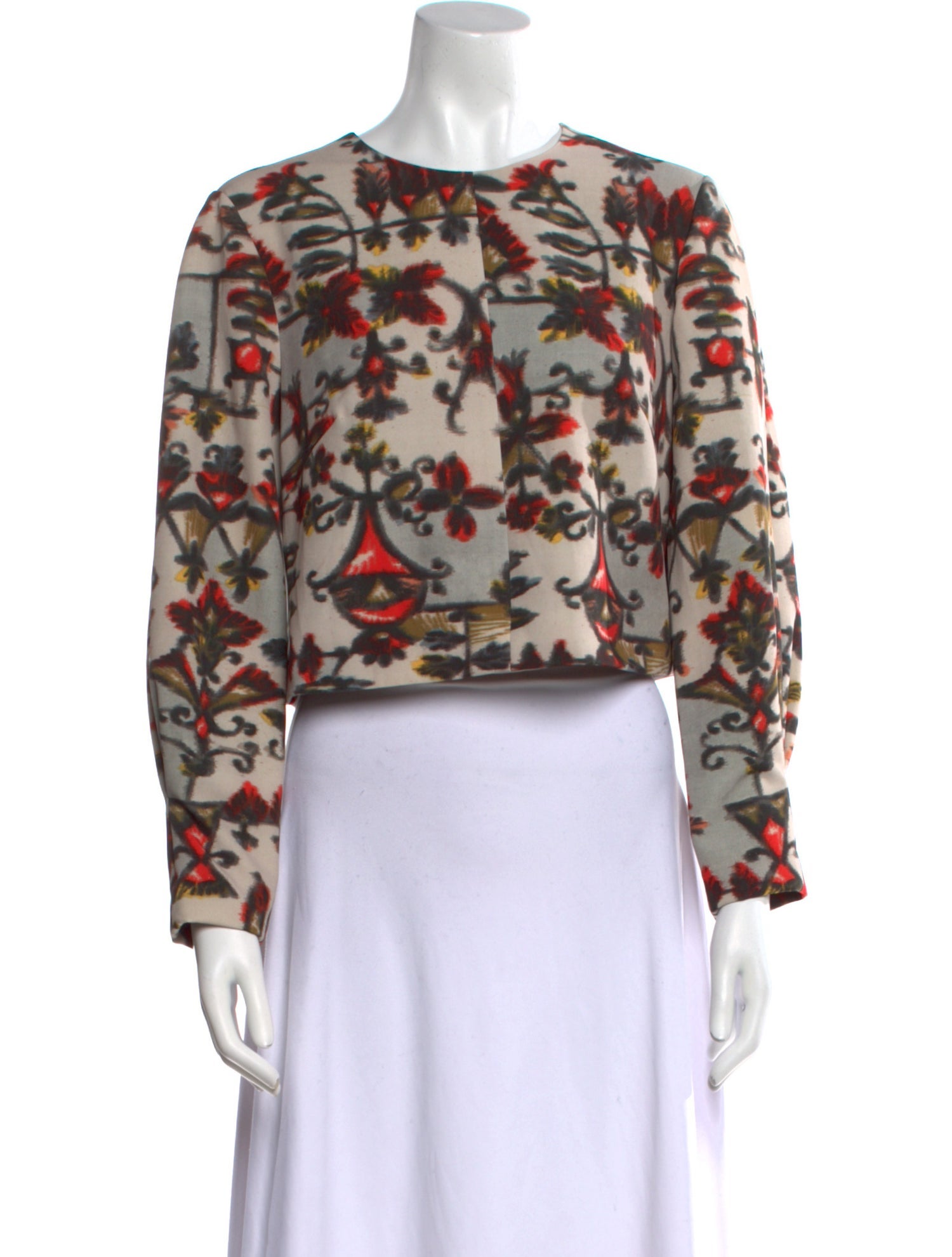 Lela Rose Floral Print Long Sleeve Crop Top