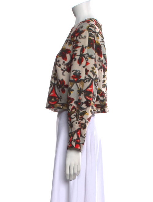 Lela Rose Floral Print Long Sleeve Crop Top