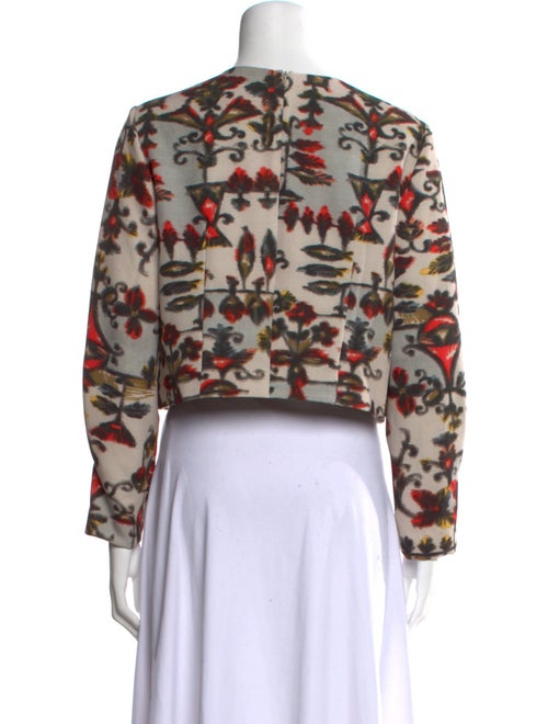 Lela Rose Floral Print Long Sleeve Crop Top