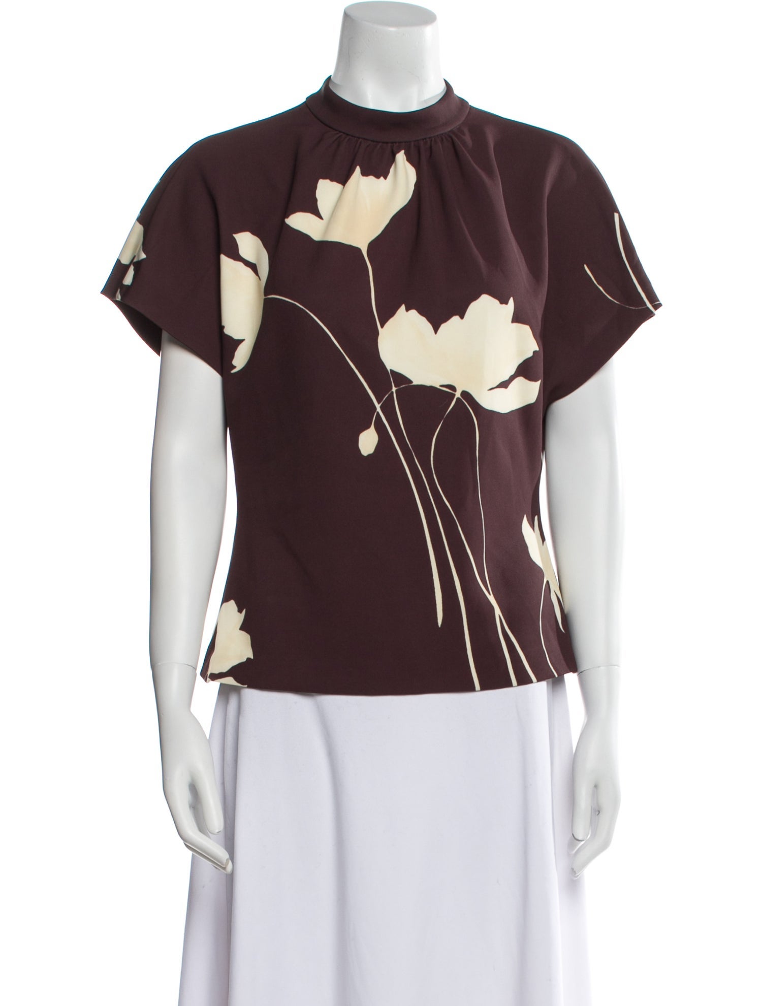 Lela Rose Floral Print Mock Neck Blouse