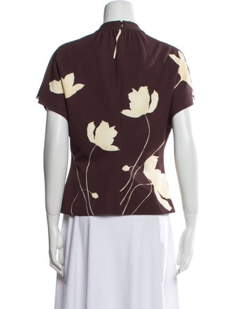 Lela Rose Floral Print Mock Neck Blouse