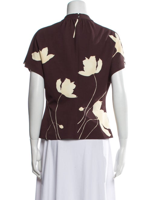 Lela Rose Floral Print Mock Neck Blouse