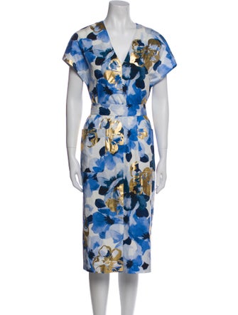 Lela Rose Floral Print Midi Length Dress