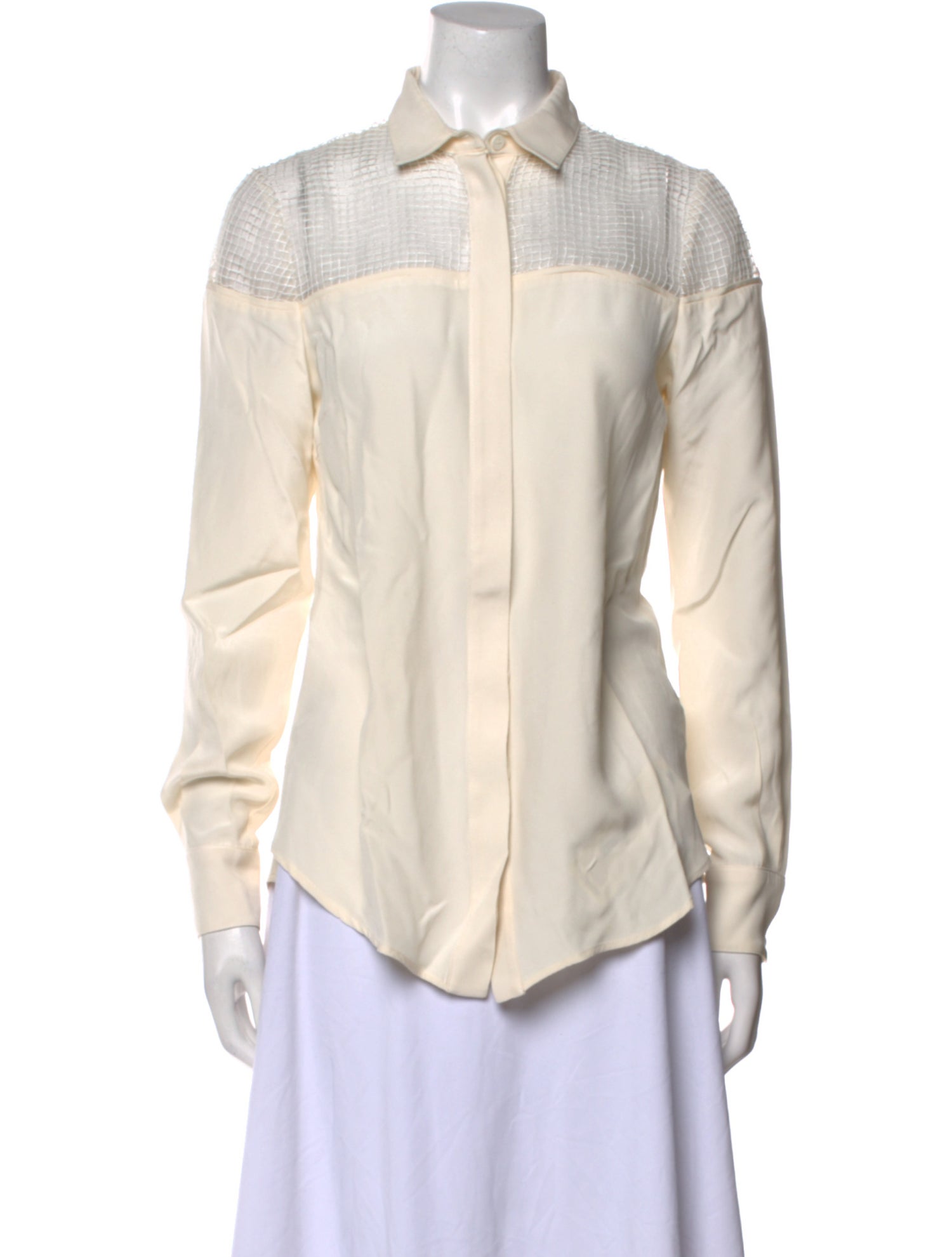 Lela Rose Silk Long Sleeve Button-Up Top