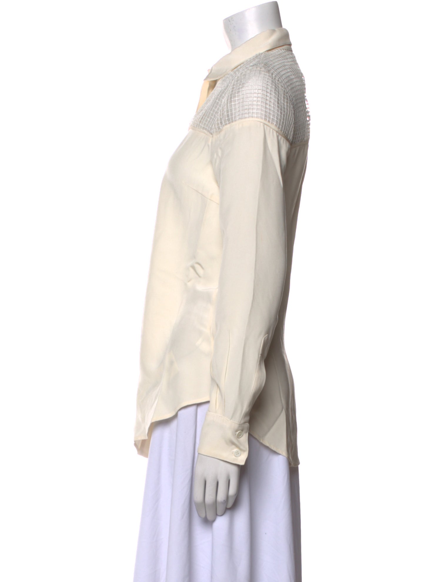 Lela Rose Silk Long Sleeve Button-Up Top