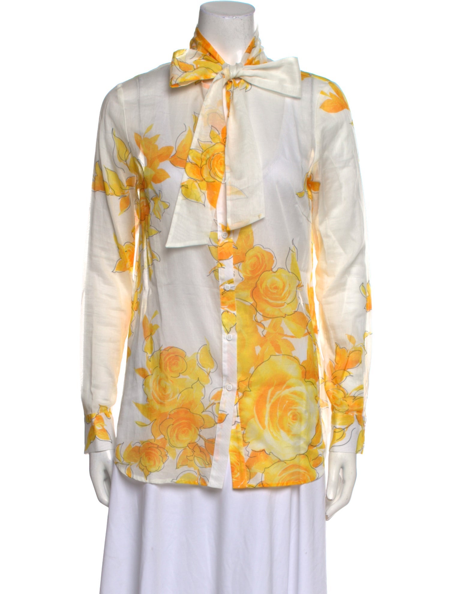 Lela Rose Floral Print Mock Neck Button-Up Top