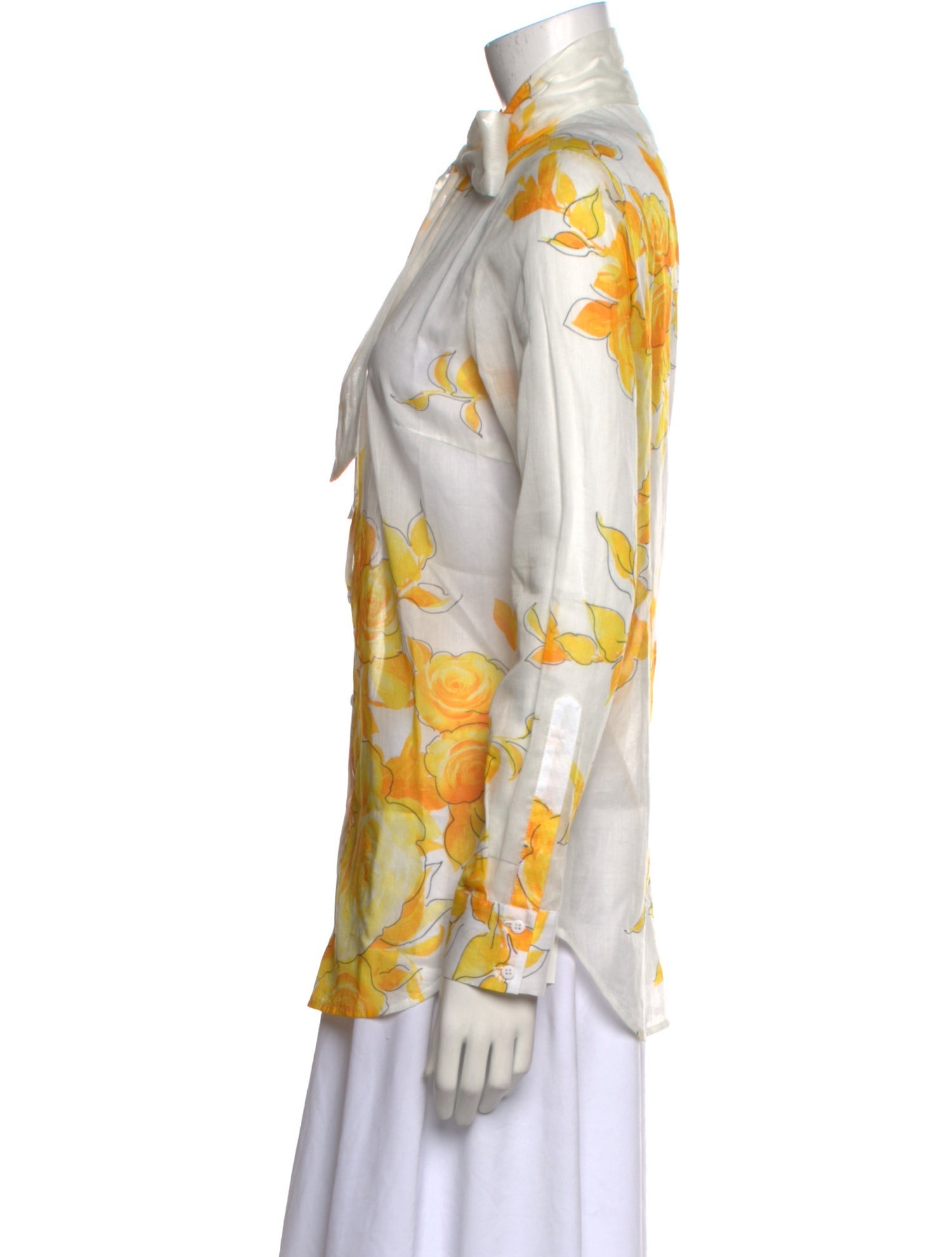 Lela Rose Floral Print Mock Neck Button-Up Top