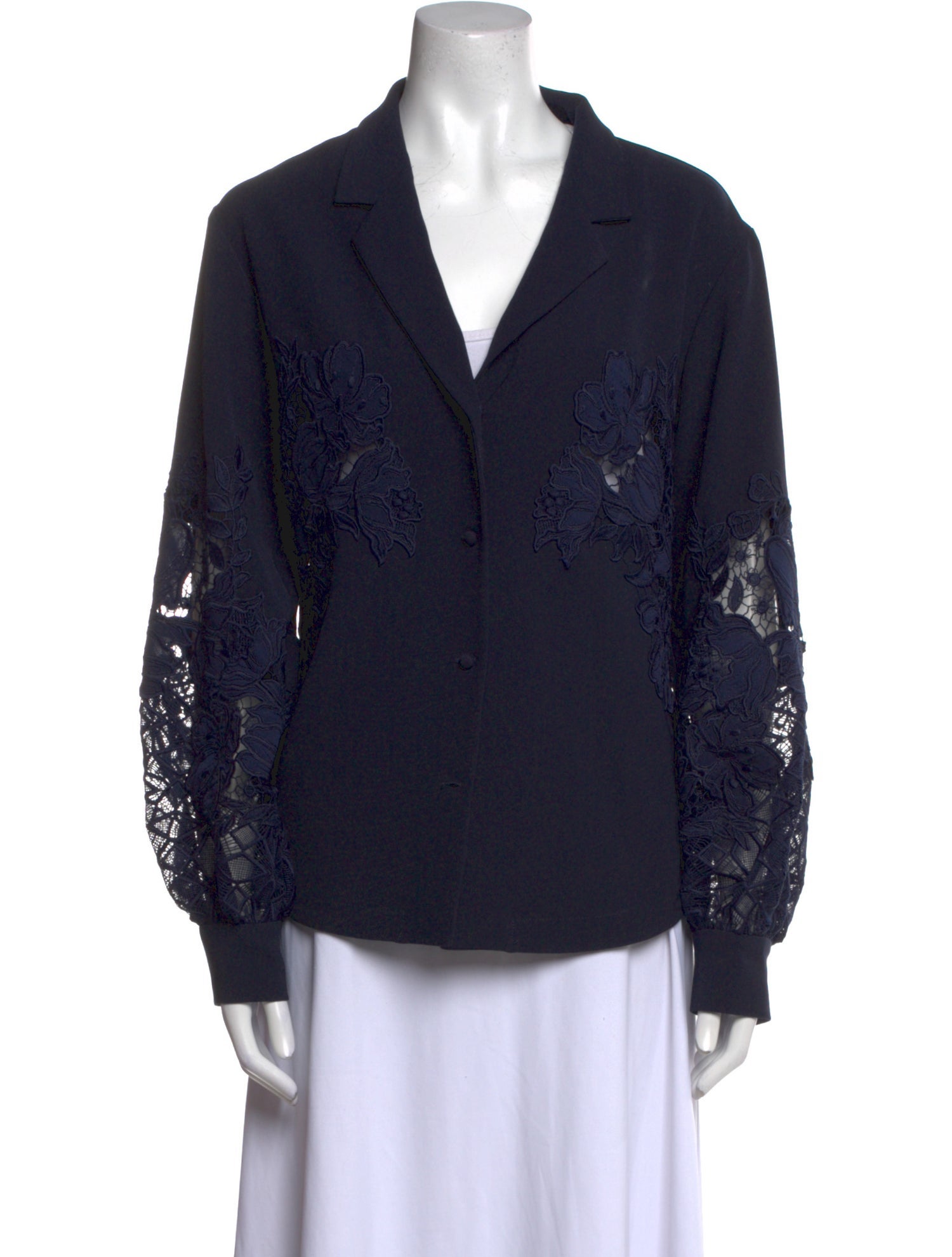 Lela Rose V-Neck Long Sleeve Blouse