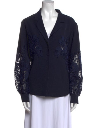 Lela Rose V-Neck Long Sleeve Blouse