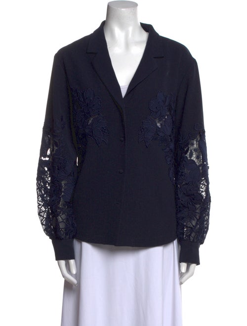 Lela Rose V-Neck Long Sleeve Blouse