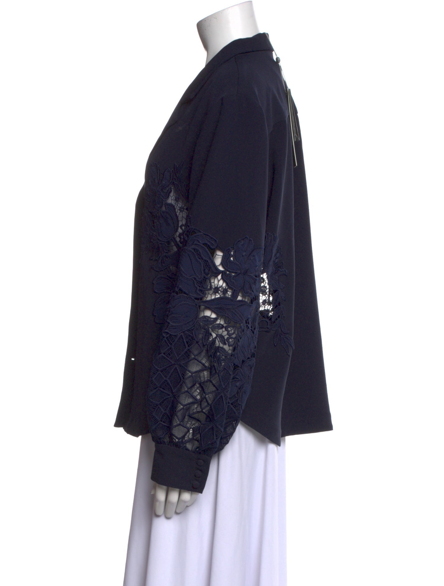 Lela Rose V-Neck Long Sleeve Blouse